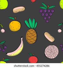 Cute fruits seamless pattern hand drawn style on white background. 