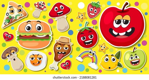 Cute fruits sticker seamless pattern illustration