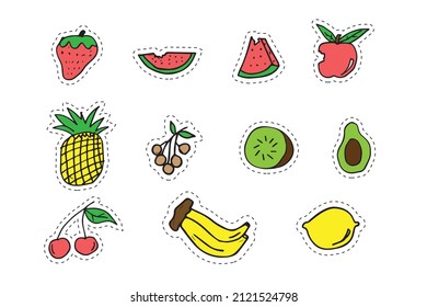 cute fruits sticker vector set