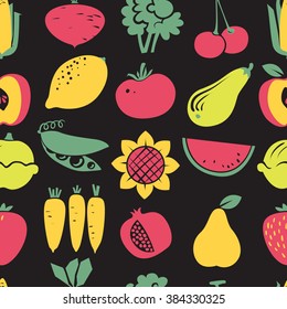 Cute fruits and vegetables seamless pattern