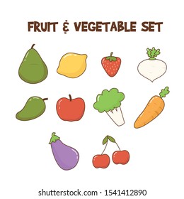 Cute fruits and vegetables set collection