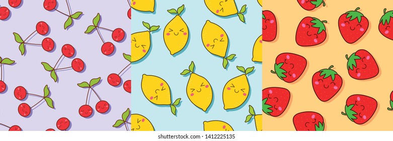 cute fruity summer seamless pattern set
