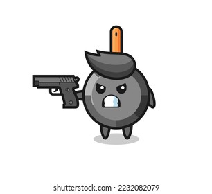 la tira del personaje de la sartén con un arma, diseño de estilo lindo para camiseta, pegatina, elemento logo