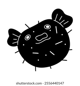 Cute fugu fish in black and white colors. Doodle clip art for your projects.