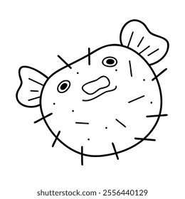 Cute fugu fish in white and black. Doodle clip art for your projects.