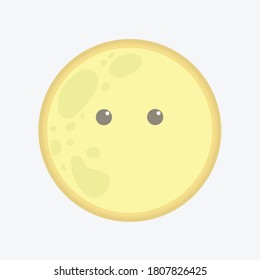 The cute full moon cartoon character vector isolated on light gray background