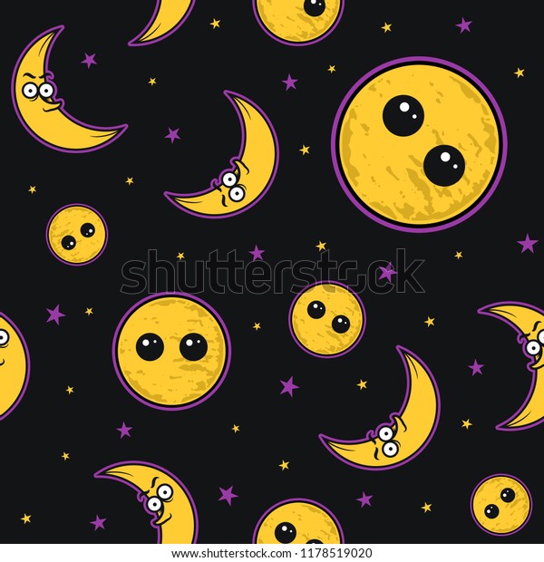 Cute full moon and crescent moon cartoon seamless
pattern print design.