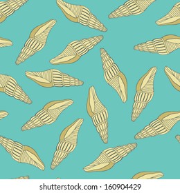 Cute fully editable marine illustration with seashells drawn in vector by hand. Perfect underwater design. Beautiful sea seamless pattern. 