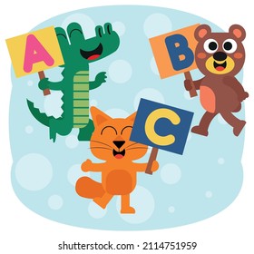 Cute,  fun  animals  and colorful letter cartons in their hands