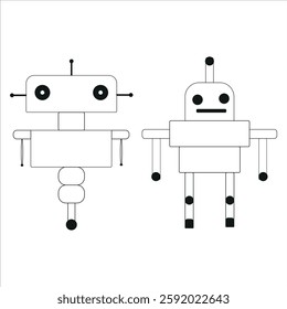 Cute Fun And Awesome Robots Character Outline Doodle Icons Set. Robot Vector Illustrations Collections Isolated on White