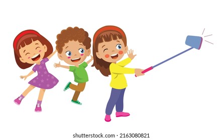 cute fun beautiful kids taking selfies
