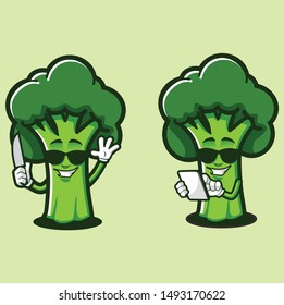 cute and fun broccoli character mascot, for vegan mascot and logo