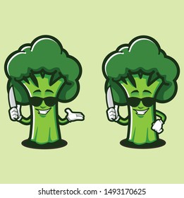 cute and fun broccoli character mascot, for vegan mascot and logo