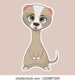 Cute fun cartoon baby skunk ferret on a pink background. Funny animal emotions. Modern animals flat style. Graphic element for kids, greeting card, cover, poster and t-shirt. Vector illustration.