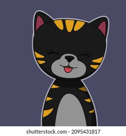 Cute fun cartoon black baby Cat. Funny animal emotions. Modern animals flat style. Graphic element for kids, greeting card, cover, poster and t-shirt. Vector illustration.