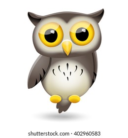 Cute fun cartoon owl character on white background. Vector clip art illustration, isolated on white background.