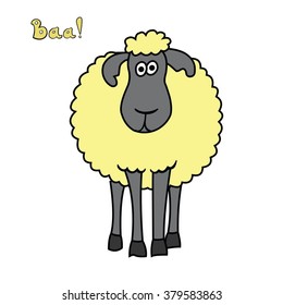 Cute fun cartoon sheep isolated on white background.