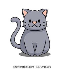 Cute fun cat cartoon character sitting and smiling isolated on white background. Vector illustration.