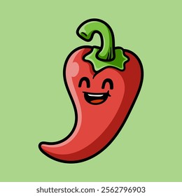 cute fun chilli pepper cartoon isolated colored drawing line art style sketch classic vintage design illustration