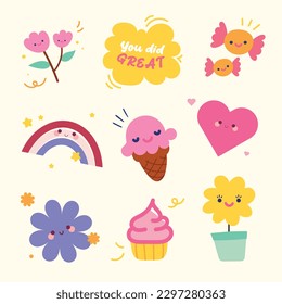 etiqueta del diario de juego de stickers coloridos y adorables