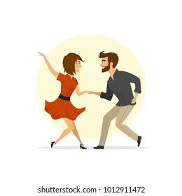 cute fun couple dancing twist vector illustration