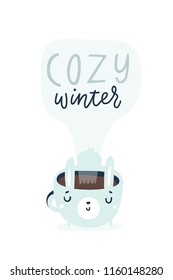 Cute, fun cozy winter cards. Hand drawn holiday postcards, poster, invitation design. hello winter. Vector illustration