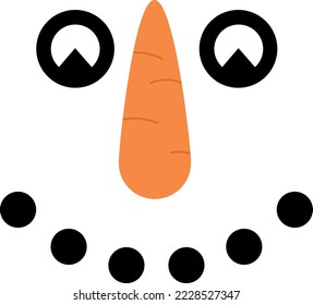 Cute fun face snowman isolated on white background. Hello winter. Graphics for t-shirts. Vector illustration.