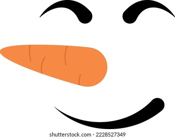 Cara divertida, muñeco de nieve aislado en fondo blanco. Hola invierno. Gráficos para camisetas. Ilustración vectorial.