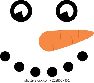 Cute fun face snowman isolated on white background. Hello winter. Graphics for t-shirts. Vector illustration.