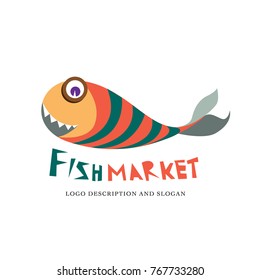 Cute and fun fish market logo
