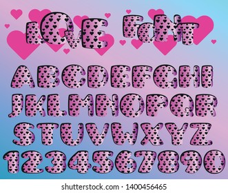 Cute and fun font set decorated with love marks