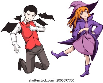 Cute And Fun Halloween Witch And Vampire