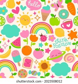 Cute fun Hand drawn doodles seamless pattern background.