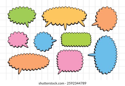 cute fun hand drawn fluffy shape speech bubble vector set