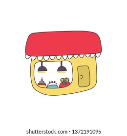 Cute and fun handdrawn retro shop vector illustration isolated on white background