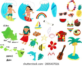Cute and fun Hawaii icon set