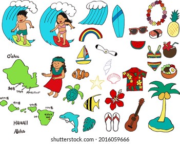 Cute and fun Hawaii Icon Set
