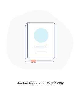 Cute fun icon of the book with the cover. Flat outline symbol of storytelling, story, information, education, learning, reading, science. Isolated vector illustration.