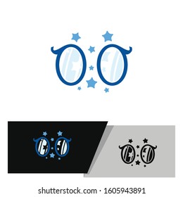 cute and fun logo of eye glasses with stars around it