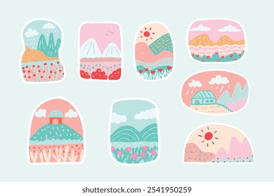 Cute and Fun Mountain View Illustration Sticker Clip Art