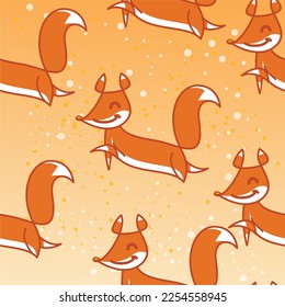 Cute, Fun, Orange Colored Cartoon Fox Line Art Background Vector Illustration