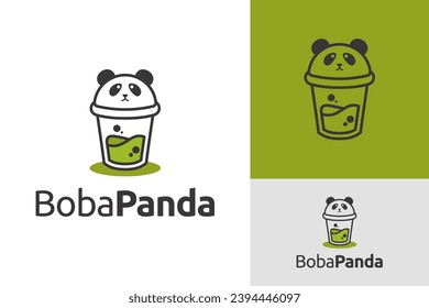 Cute Divertido Panda Boba Té Leche Chocolate Matcha Modelo de diseño de marca con logotipo