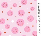 Cute and Fun Pink Smiley Seamless Pattern. Lovely Expression Smiley Background Banner. Cute textile and Pattern design. Happy, Joyful Colorful Pattern. Kids Backdrop.