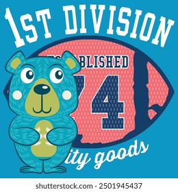 Cute, fun, playful bear sports design with texts in school shapes, numbers and attractive colors to capture activism for a healthy and fun life