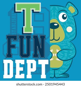 Cute, fun, playful bear sports design with texts in school shapes, numbers and attractive colors to capture activism for a healthy and fun life