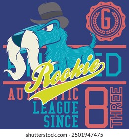 Cute, fun, playful schnauzer dog sport design with texts in school shapes, numbers and attractive colors to express activism for a healthy and fun life