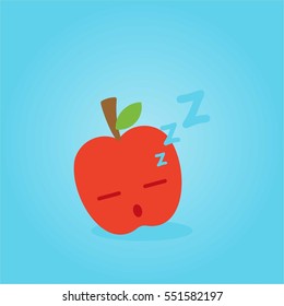 Cute and fun red apple fruit flat cartoon with various face and emotion for kids and blue background