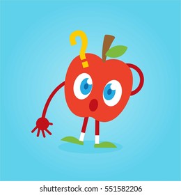 Cute and fun red apple fruit flat cartoon with various face and emotion for kids and blue background