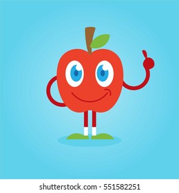 Cute And Fun Red Apple Fruit Flat Cartoon With Various Face And Emotion For Kids And Blue Background