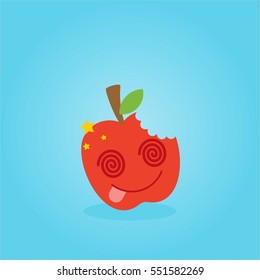 Cute and fun red apple fruit flat cartoon with various face and emotion for kids and blue background